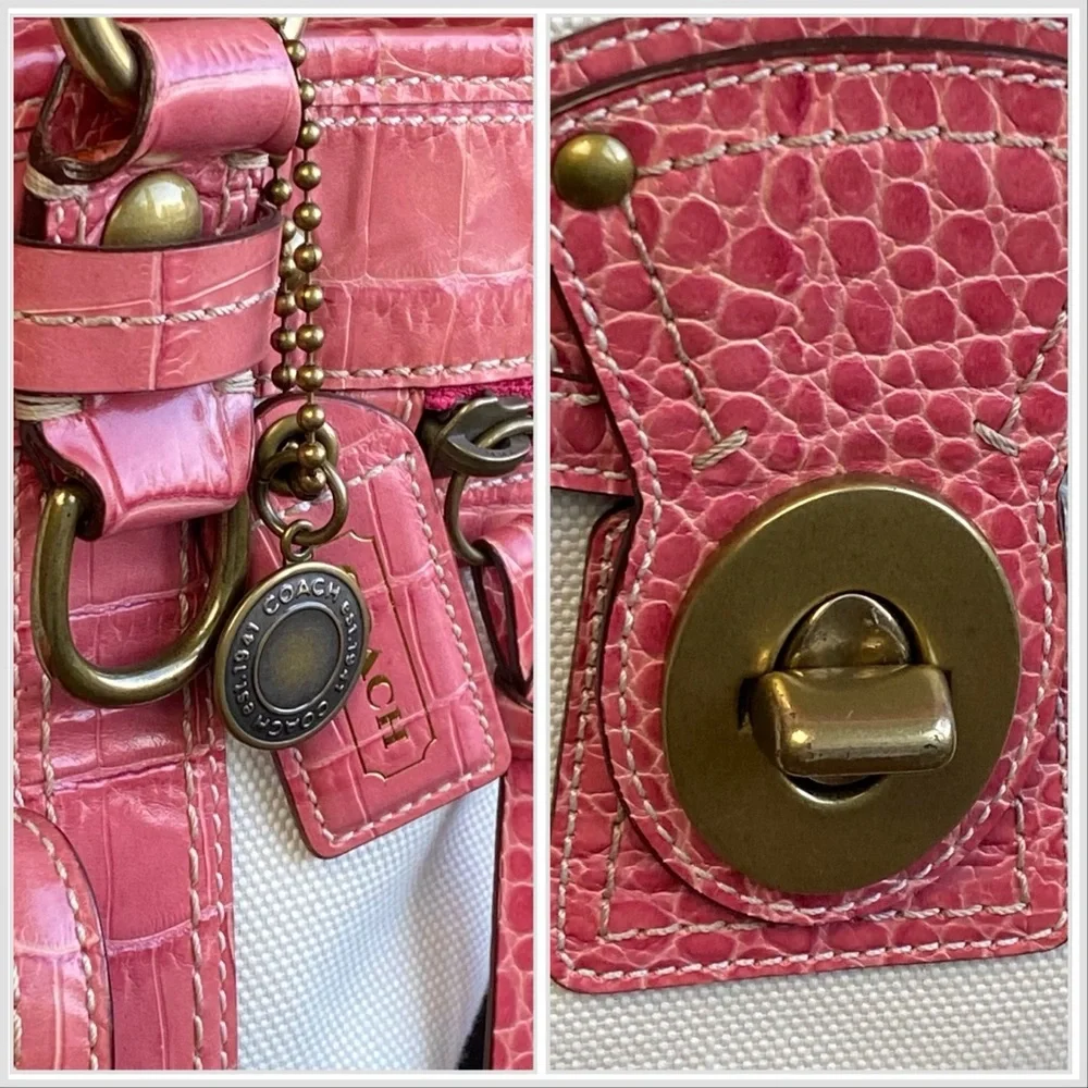 Coach RARE Exotic Legacy Pink Croc Embossed Trim Tote Y2K - Picture 3 of 17
